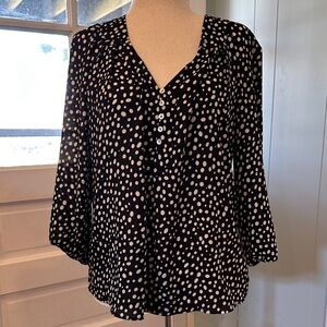 Daniel Rainn Black and White Polka Dot V-Neck Button Blouse